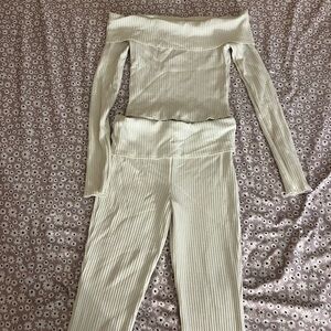 Wild Fable Off-Shoulder Ribbed Jumpsuit in Cream